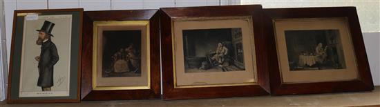 3 rosewood framed prints & spy print